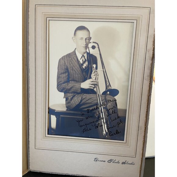 Signed Vintage Photograph Of Swing Band Trombone Player Earle Spencer - Picture 1 of 13
